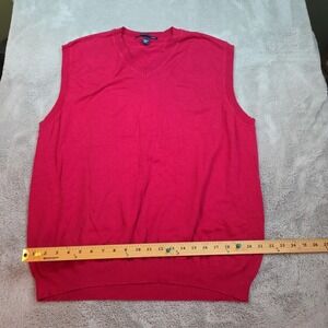 Devon & Jones Sweater Vest Mens 2XL V-Neck Sleeveless Knit Cotton Solid Red